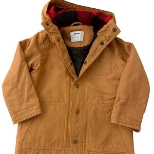 Kids Size XS (5) Old Navy Camel Hooded Jacket with Plaid Lining